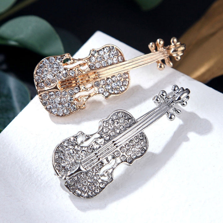 Brooch Pin Violin Rhinestones Jewelry Shiny Guitar Brooch Clothing Accessories Image 1