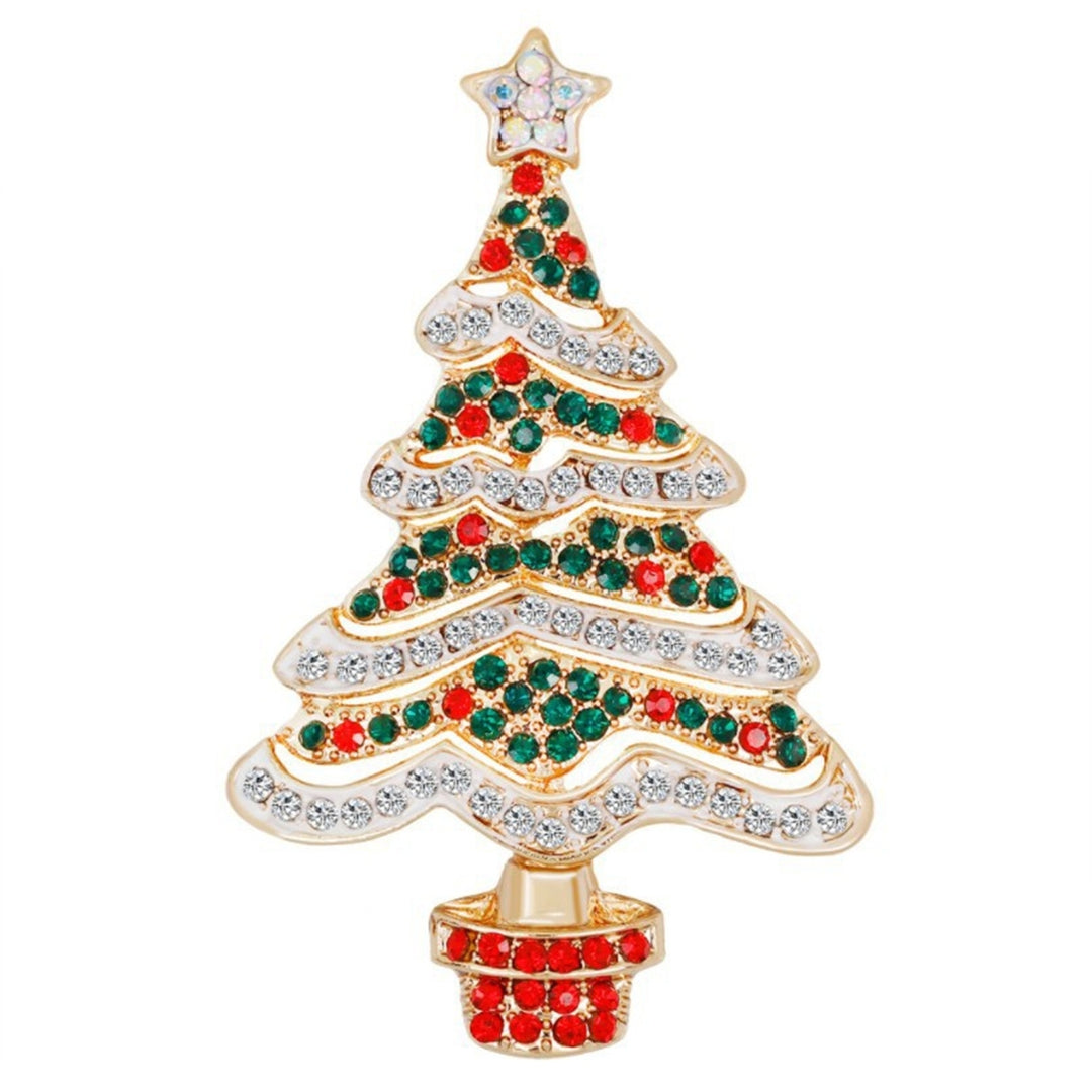 Christmas Brooch Simple Creative Fine Workmanship Good-Looking Xmas Tree Rhinestone Brooch for Dating Image 2