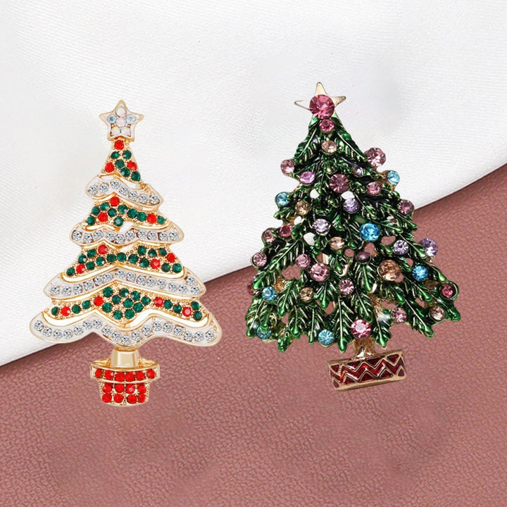 Christmas Brooch Simple Creative Fine Workmanship Good-Looking Xmas Tree Rhinestone Brooch for Dating Image 6