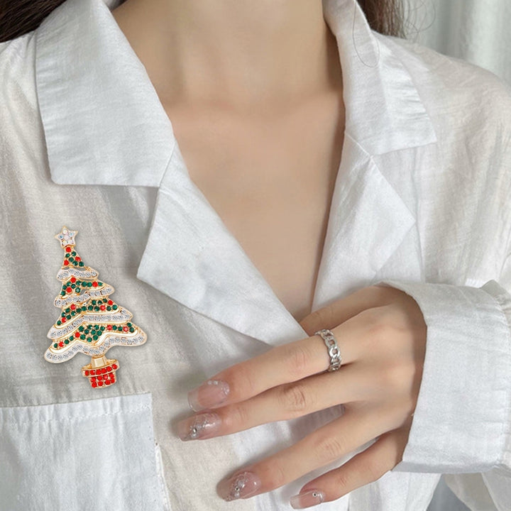 Christmas Brooch Simple Creative Fine Workmanship Good-Looking Xmas Tree Rhinestone Brooch for Dating Image 7