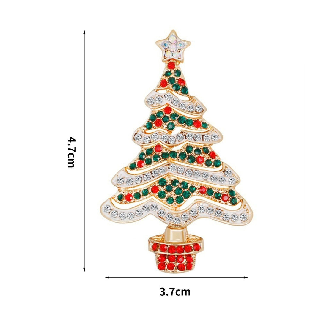 Christmas Brooch Simple Creative Fine Workmanship Good-Looking Xmas Tree Rhinestone Brooch for Dating Image 9