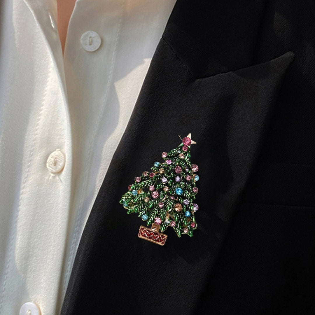 Christmas Brooch Simple Creative Fine Workmanship Good-Looking Xmas Tree Rhinestone Brooch for Dating Image 10