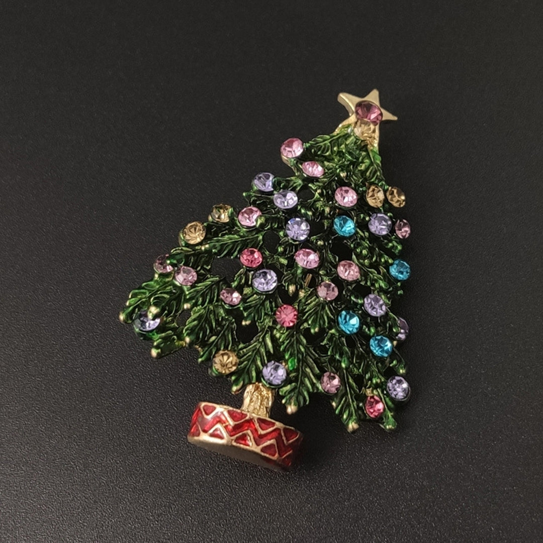 Christmas Brooch Simple Creative Fine Workmanship Good-Looking Xmas Tree Rhinestone Brooch for Dating Image 12