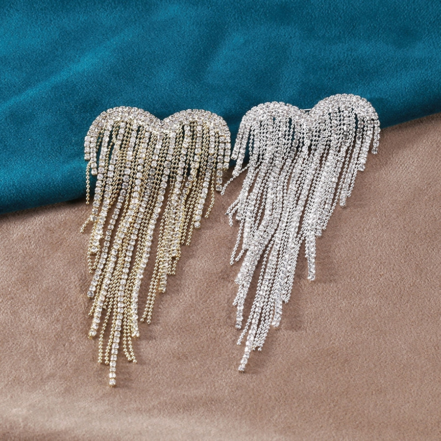 Heart Tassels Brooch Golden/Silver Color Elegant DIY Clothing Accessories Sparkling Rhinestone Women Tassels Pin for Image 1