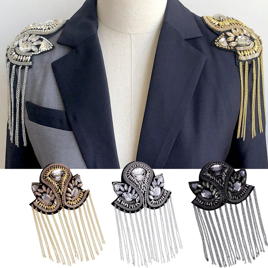 Epaulette Decorative Handmade Rhinestone Punk Style Retro Fashion Tassel Chain Shoulder Board Badge for Clothes Decor Image 1