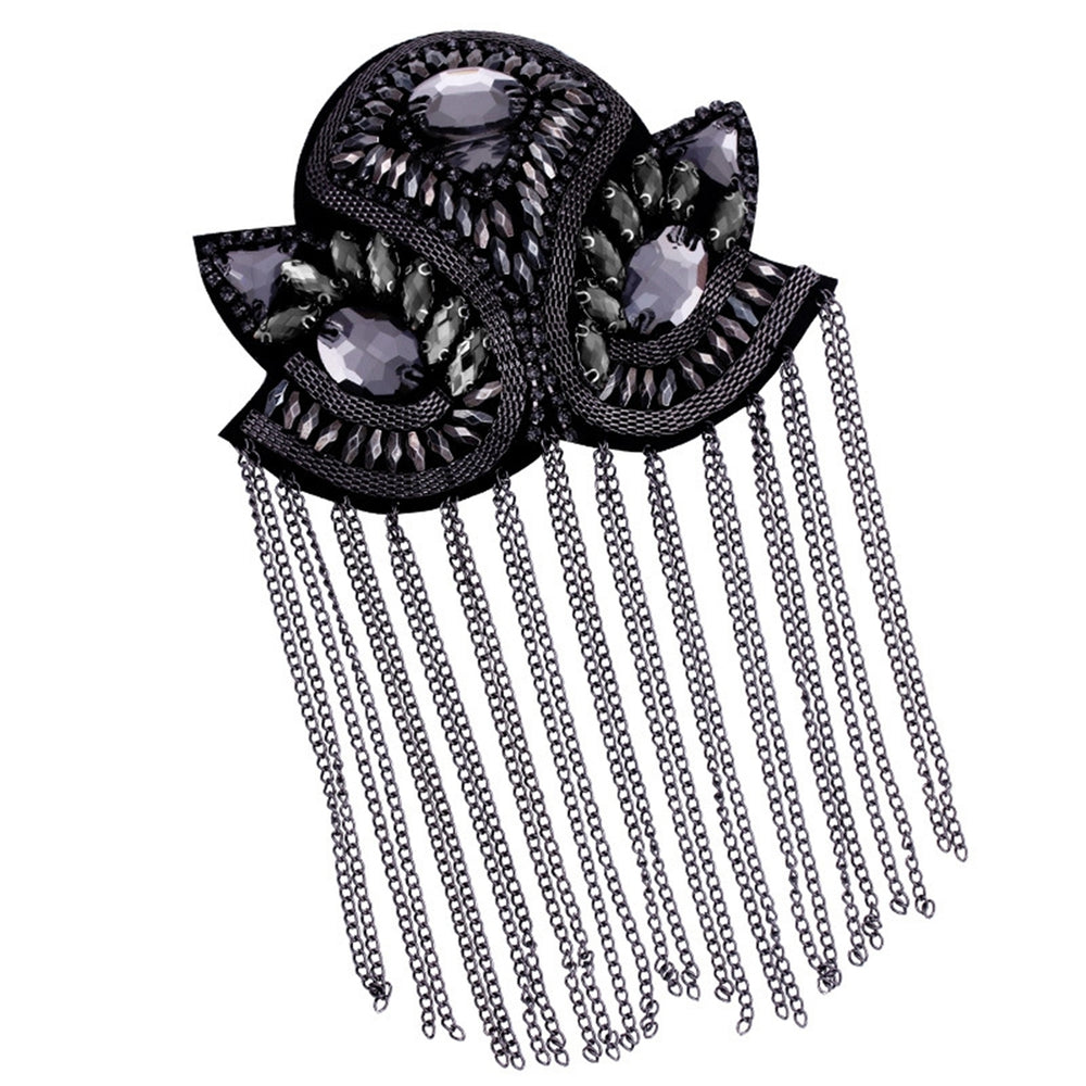 Epaulette Decorative Handmade Rhinestone Punk Style Retro Fashion Tassel Chain Shoulder Board Badge for Clothes Decor Image 2