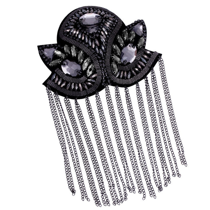 Epaulette Decorative Handmade Rhinestone Punk Style Retro Fashion Tassel Chain Shoulder Board Badge for Clothes Decor Image 2