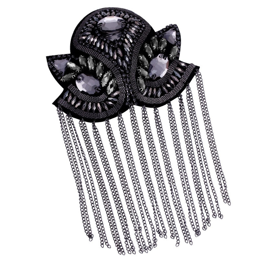 Epaulette Decorative Handmade Rhinestone Punk Style Retro Fashion Tassel Chain Shoulder Board Badge for Clothes Decor Image 1