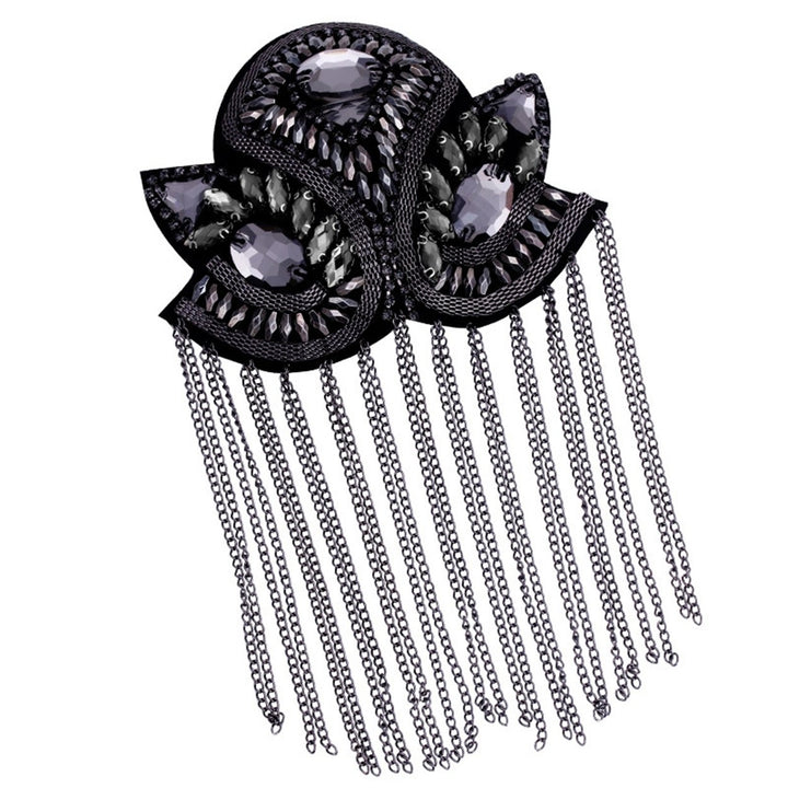 Epaulette Decorative Handmade Rhinestone Punk Style Retro Fashion Tassel Chain Shoulder Board Badge for Clothes Decor Image 1