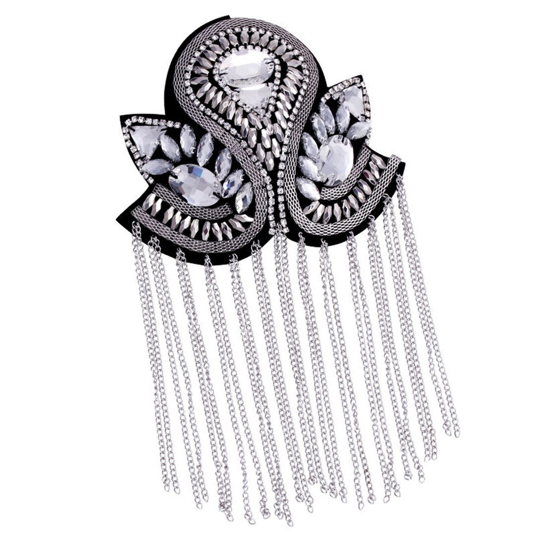 Epaulette Decorative Handmade Rhinestone Punk Style Retro Fashion Tassel Chain Shoulder Board Badge for Clothes Decor Image 3