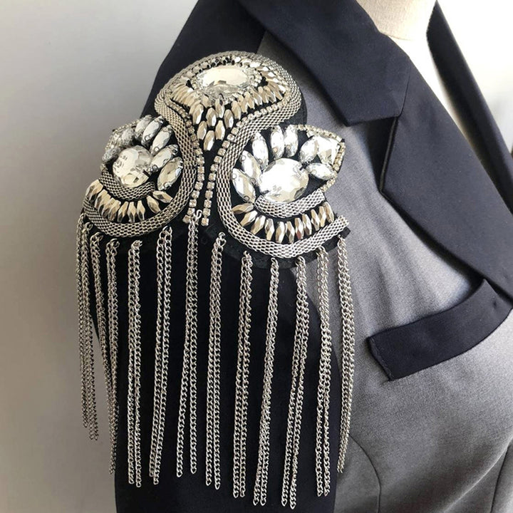 Epaulette Decorative Handmade Rhinestone Punk Style Retro Fashion Tassel Chain Shoulder Board Badge for Clothes Decor Image 7