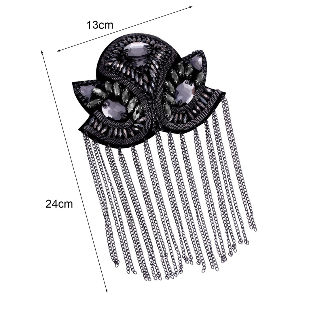 Epaulette Decorative Handmade Rhinestone Punk Style Retro Fashion Tassel Chain Shoulder Board Badge for Clothes Decor Image 9