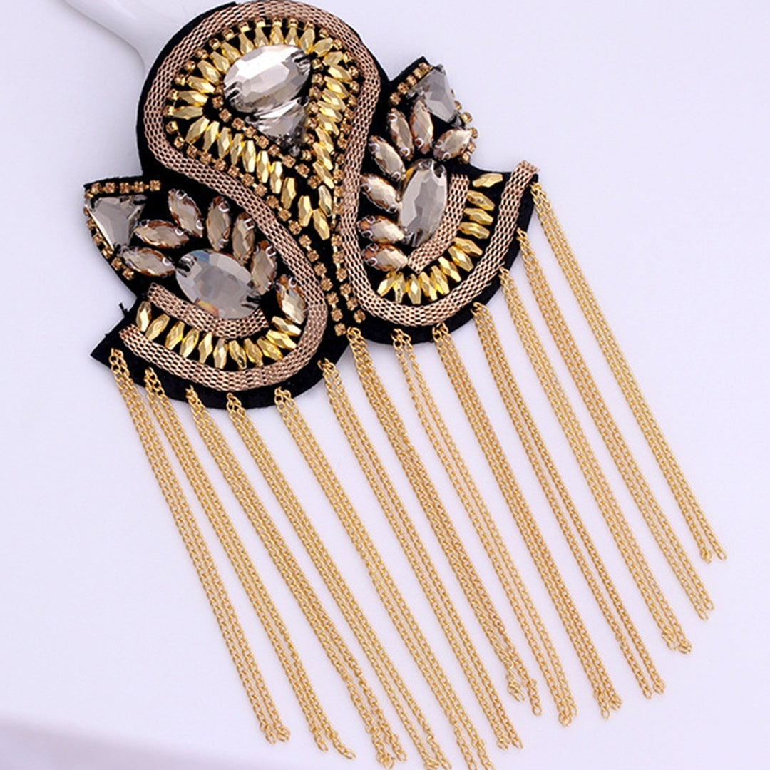 Epaulette Decorative Handmade Rhinestone Punk Style Retro Fashion Tassel Chain Shoulder Board Badge for Clothes Decor Image 10