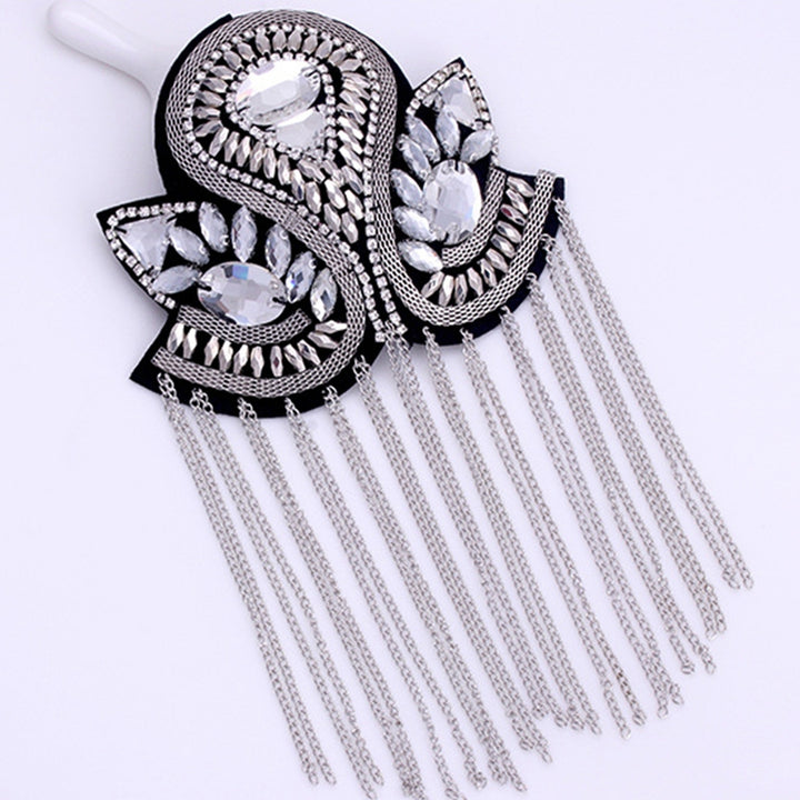 Epaulette Decorative Handmade Rhinestone Punk Style Retro Fashion Tassel Chain Shoulder Board Badge for Clothes Decor Image 11