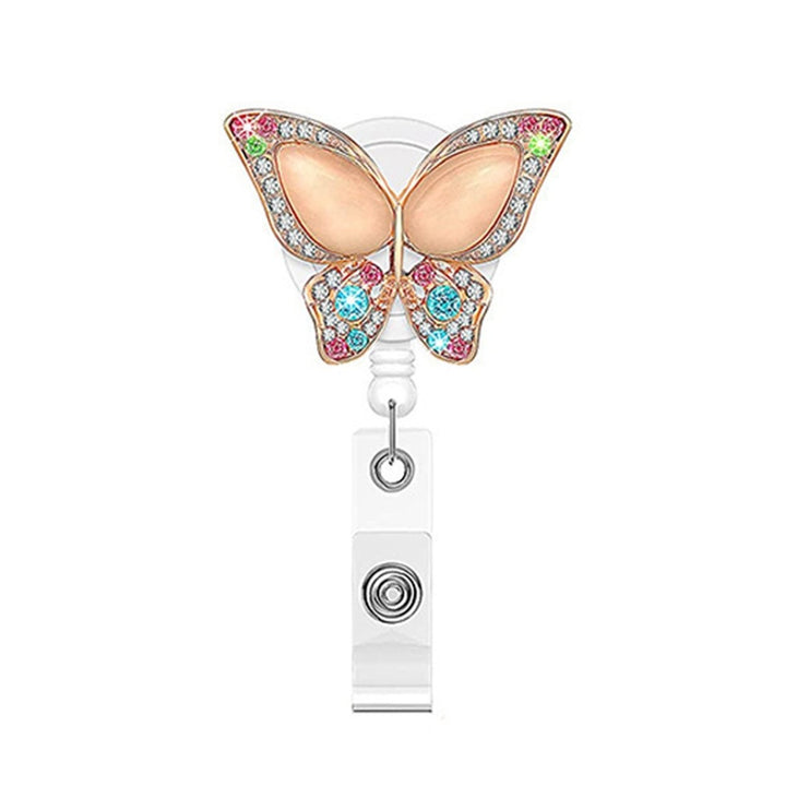 ID Badge Holder with Clip Heavy Duty Retractable Fancy Rhinestone Butterflies Badge Holder Reel Fashion Jewelry Image 1