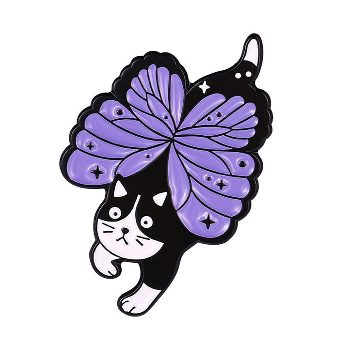 Funny Vivid Expression Cartoon Brooch Witch Black White Cat Wing Enamel Pin Image 3