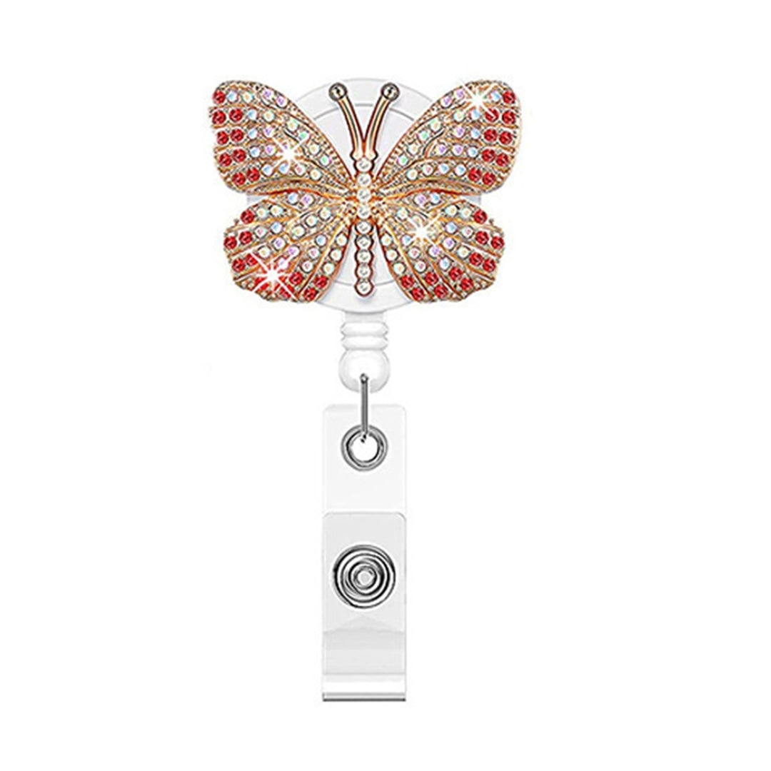 ID Badge Holder with Clip Heavy Duty Retractable Fancy Rhinestone Butterflies Badge Holder Reel Fashion Jewelry Image 4