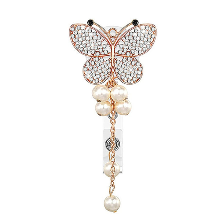 ID Badge Holder with Clip Heavy Duty Retractable Fancy Rhinestone Butterflies Badge Holder Reel Fashion Jewelry Image 4