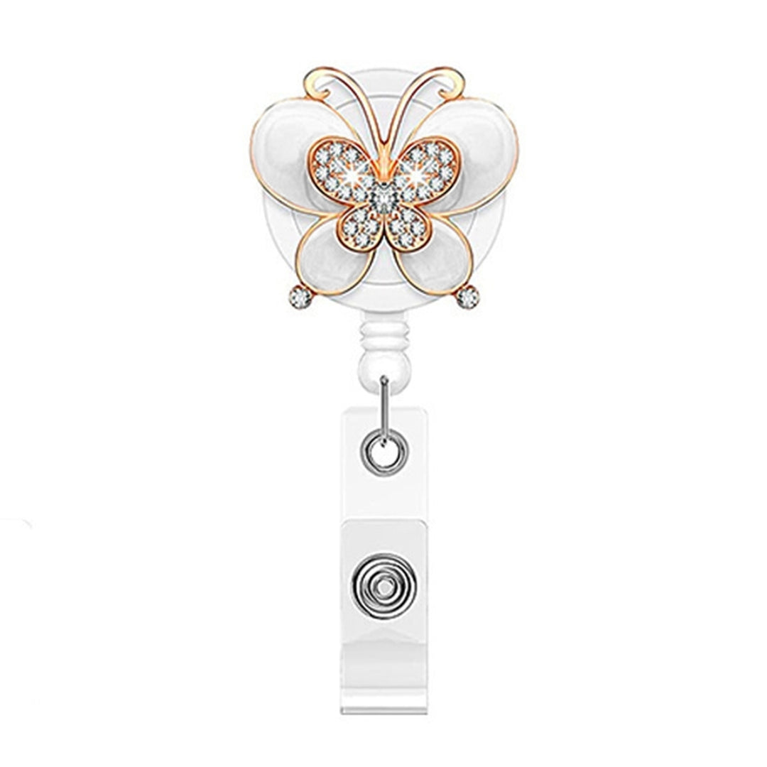 ID Badge Holder with Clip Heavy Duty Retractable Fancy Rhinestone Butterflies Badge Holder Reel Fashion Jewelry Image 6