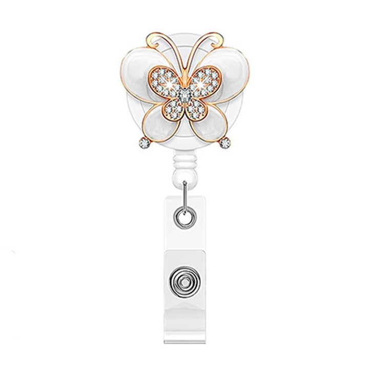 ID Badge Holder with Clip Heavy Duty Retractable Fancy Rhinestone Butterflies Badge Holder Reel Fashion Jewelry Image 6