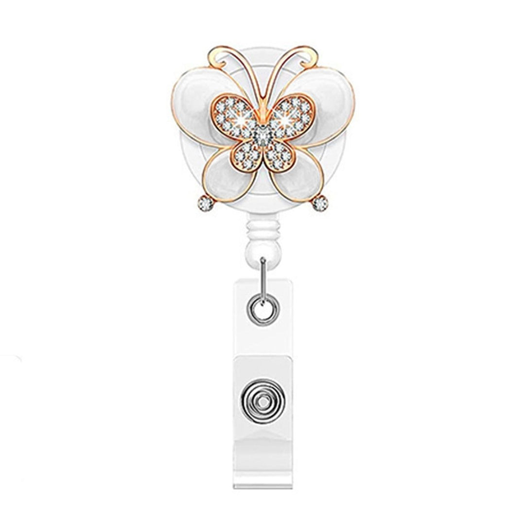 ID Badge Holder with Clip Heavy Duty Retractable Fancy Rhinestone Butterflies Badge Holder Reel Fashion Jewelry Image 1