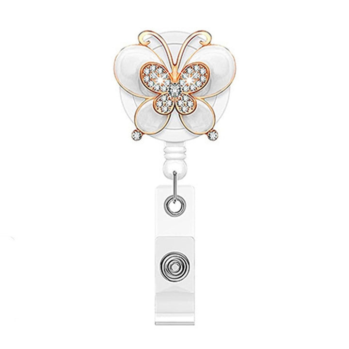 ID Badge Holder with Clip Heavy Duty Retractable Fancy Rhinestone Butterflies Badge Holder Reel Fashion Jewelry Image 1