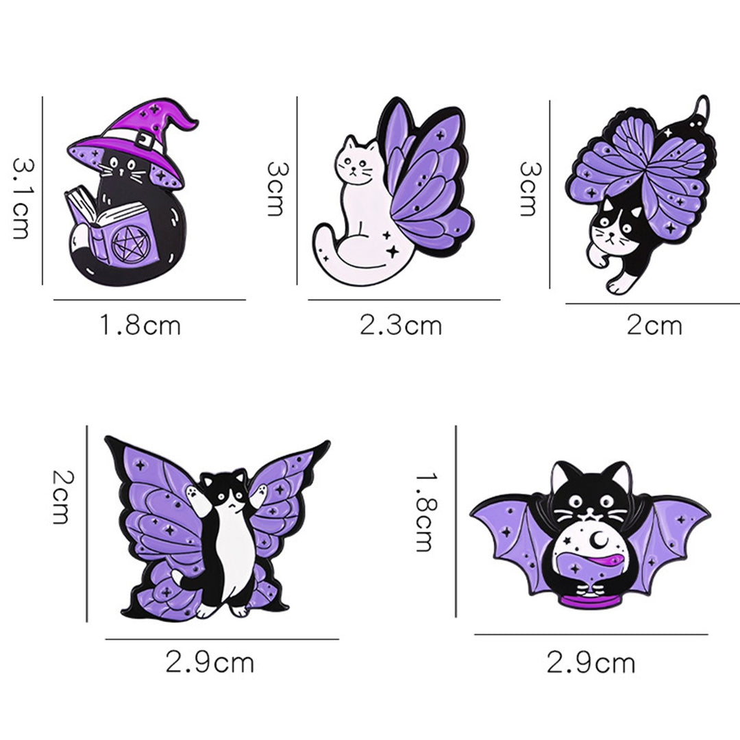 Funny Vivid Expression Cartoon Brooch Witch Black White Cat Wing Enamel Pin Image 10