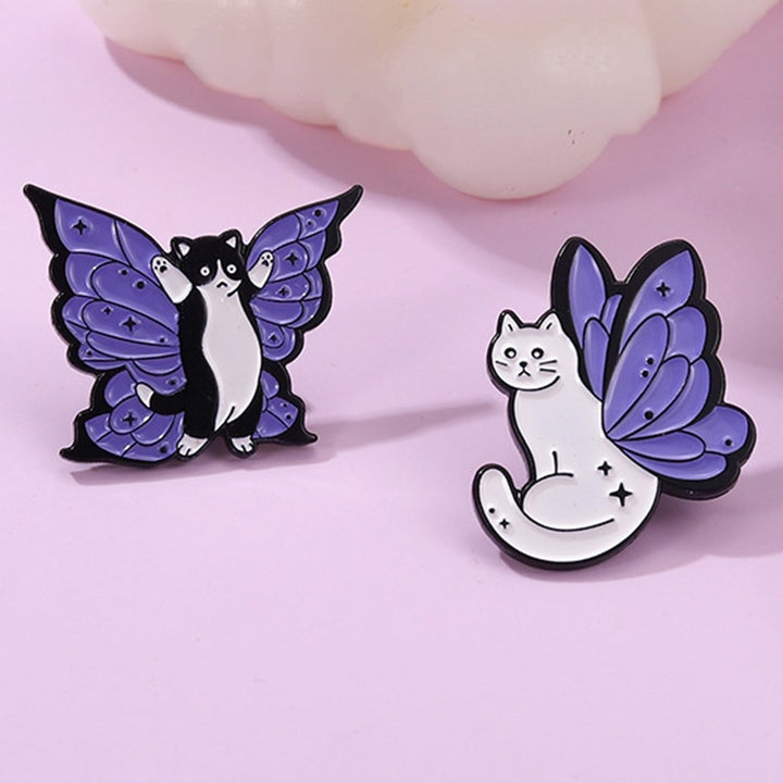 Funny Vivid Expression Cartoon Brooch Witch Black White Cat Wing Enamel Pin Image 12