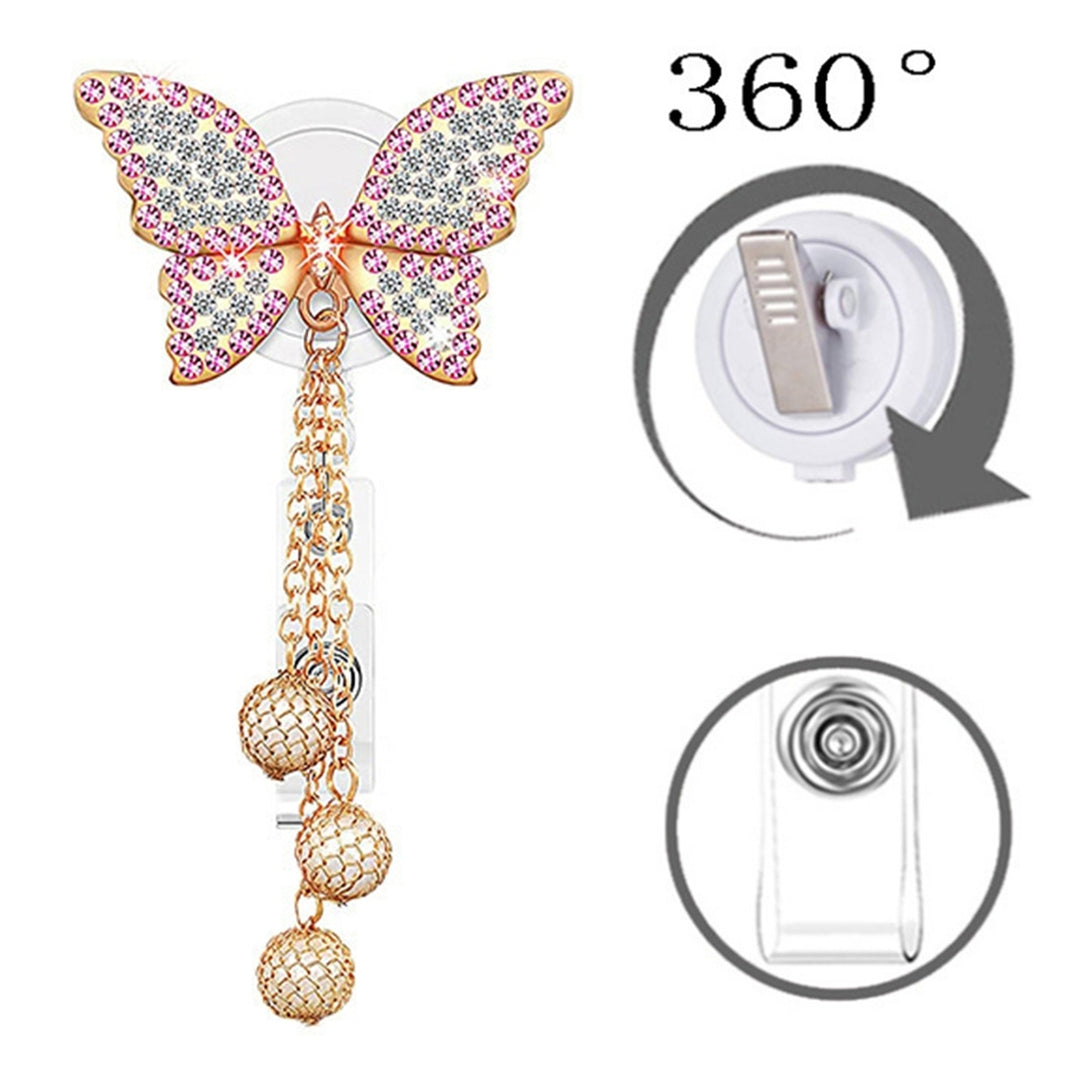 ID Badge Holder with Clip Heavy Duty Retractable Fancy Rhinestone Butterflies Badge Holder Reel Fashion Jewelry Image 12