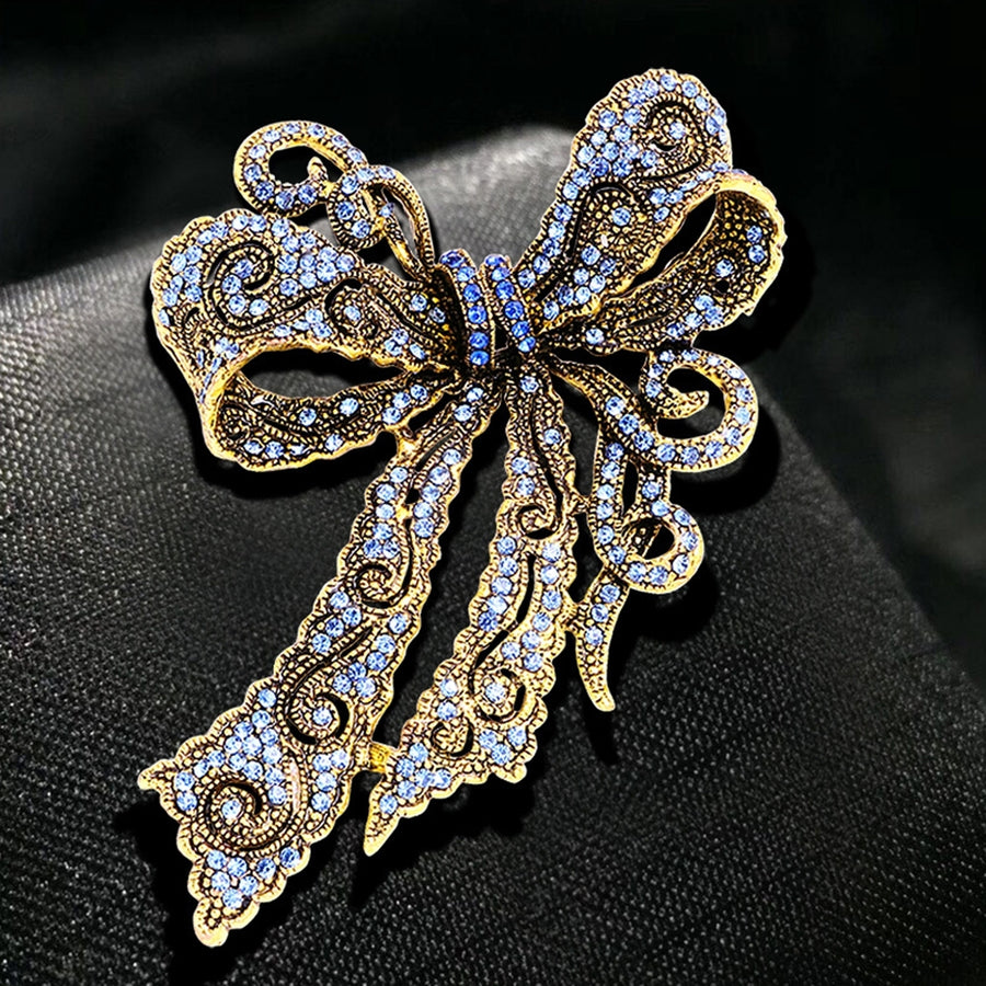 Clothing Brooch Personality Exquisite Compact Ornamental Solid Show Charm Alloy Rhinestone Bow-knot Badge Pin Birthday Image 1