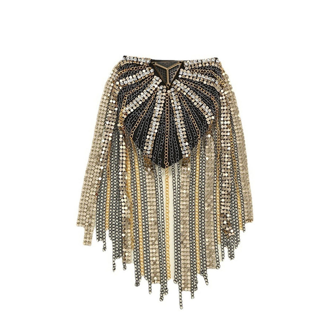 Shoulder Epaulet Long Tassels Metal Sequins Rhinestone DIY Elegant Men Women Shoulder Board Badge Brooch Business Suit Image 1