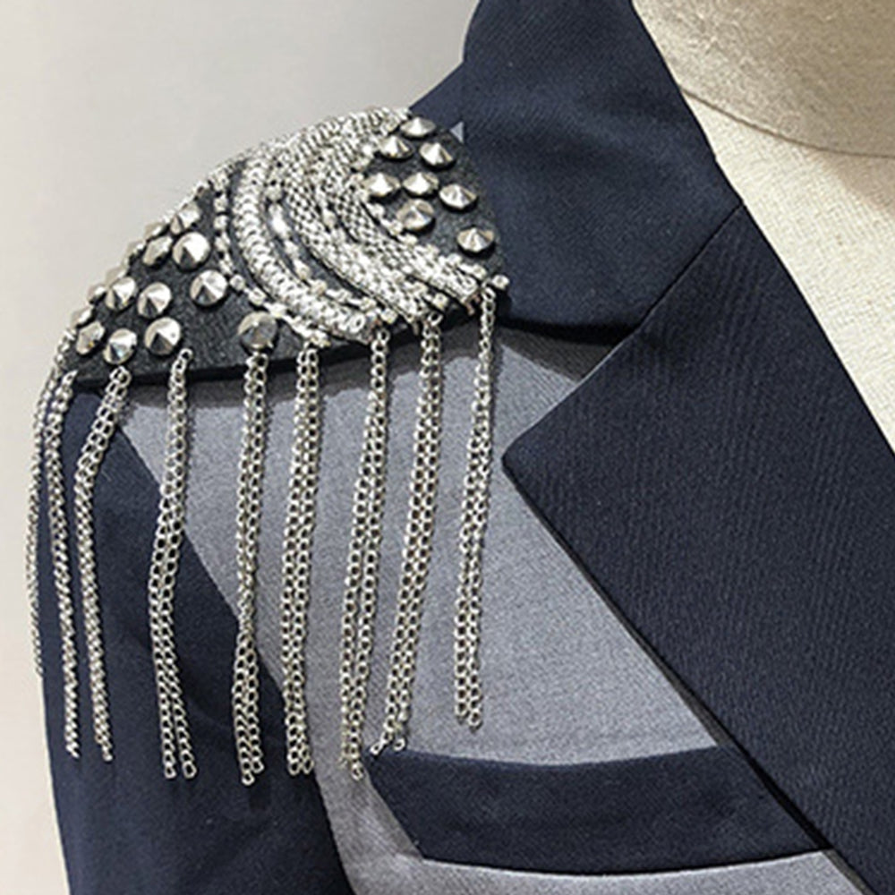 Shoulder Tassels Epaulet Chain Tassels Rivets DIY Clothes Decor Men Women Shoulder Board Badge Brooch Business Suit Image 2