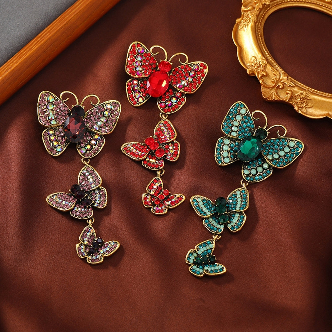 Butterflies Brooch Luxury Elegant Gift Noble Rhinestone Inlaid 3 Butterflies Tassel Business Suit Lapel Pin Fashion Image 1