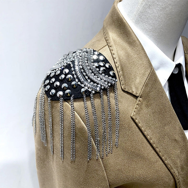 Shoulder Tassels Epaulet Chain Tassels Rivets DIY Clothes Decor Men Women Shoulder Board Badge Brooch Business Suit Image 3