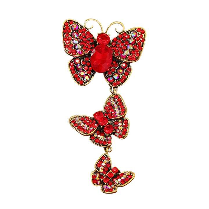 Butterflies Brooch Luxury Elegant Gift Noble Rhinestone Inlaid 3 Butterflies Tassel Business Suit Lapel Pin Fashion Image 2