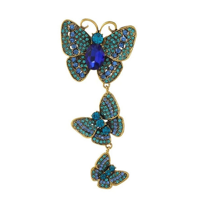 Butterflies Brooch Luxury Elegant Gift Noble Rhinestone Inlaid 3 Butterflies Tassel Business Suit Lapel Pin Fashion Image 3