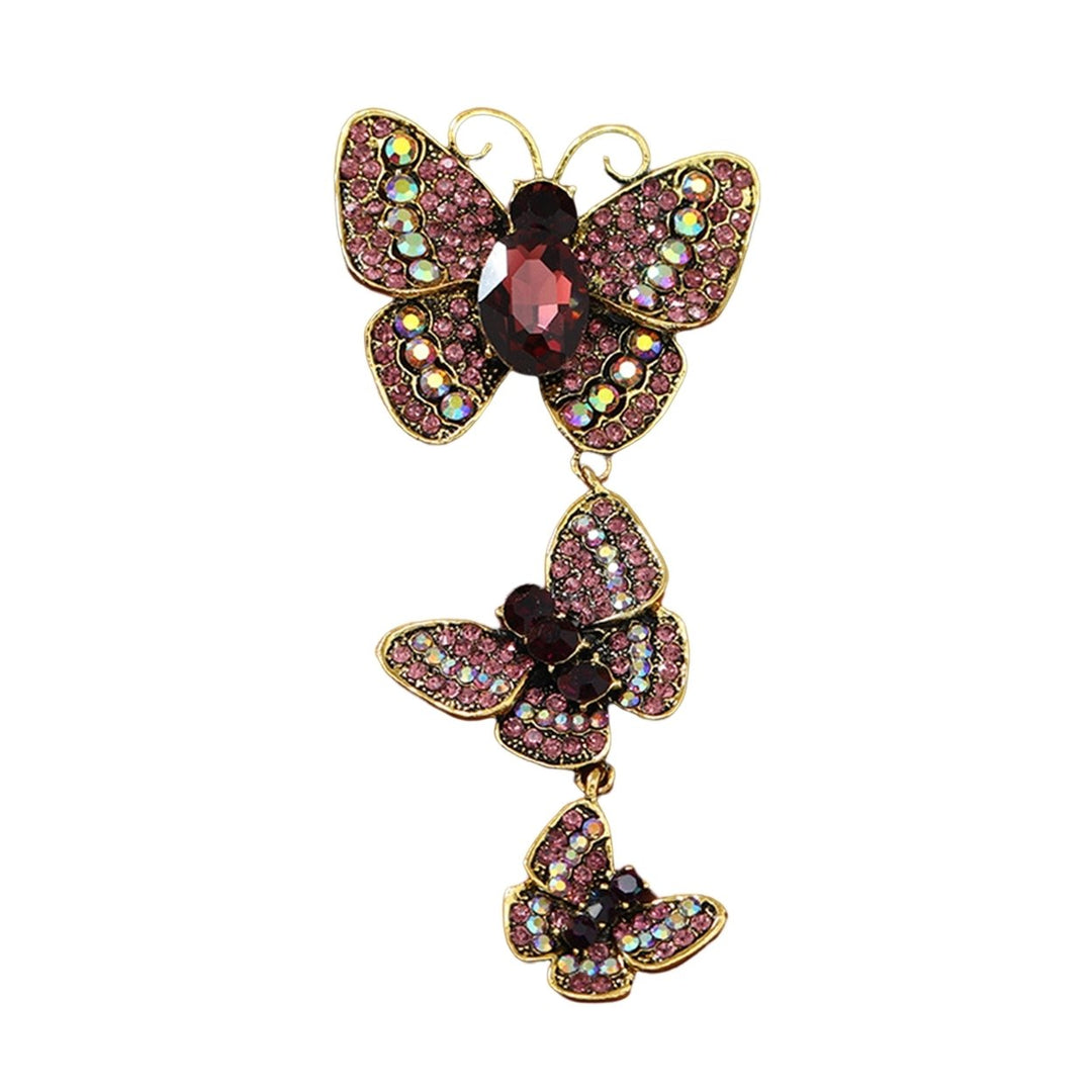 Butterflies Brooch Luxury Elegant Gift Noble Rhinestone Inlaid 3 Butterflies Tassel Business Suit Lapel Pin Fashion Image 4