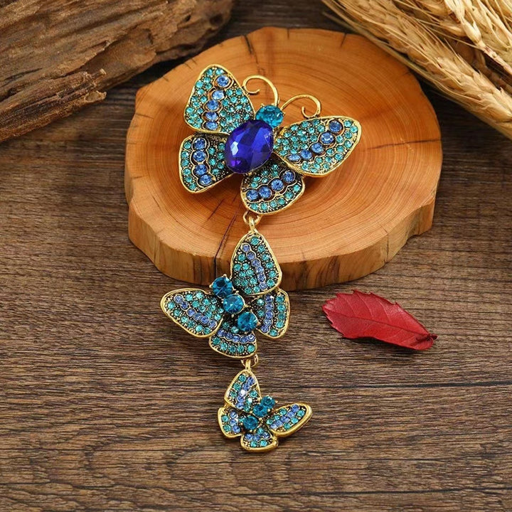 Butterflies Brooch Luxury Elegant Gift Noble Rhinestone Inlaid 3 Butterflies Tassel Business Suit Lapel Pin Fashion Image 9