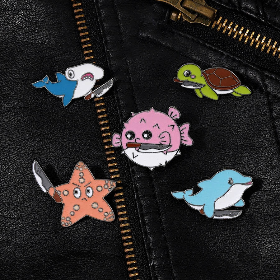 Lapel Pin Electroplating High Gloss Geometric Personality Cartoon Decorate Anti-rust Cute Sea Animal Brooch Pin Clothing Image 1