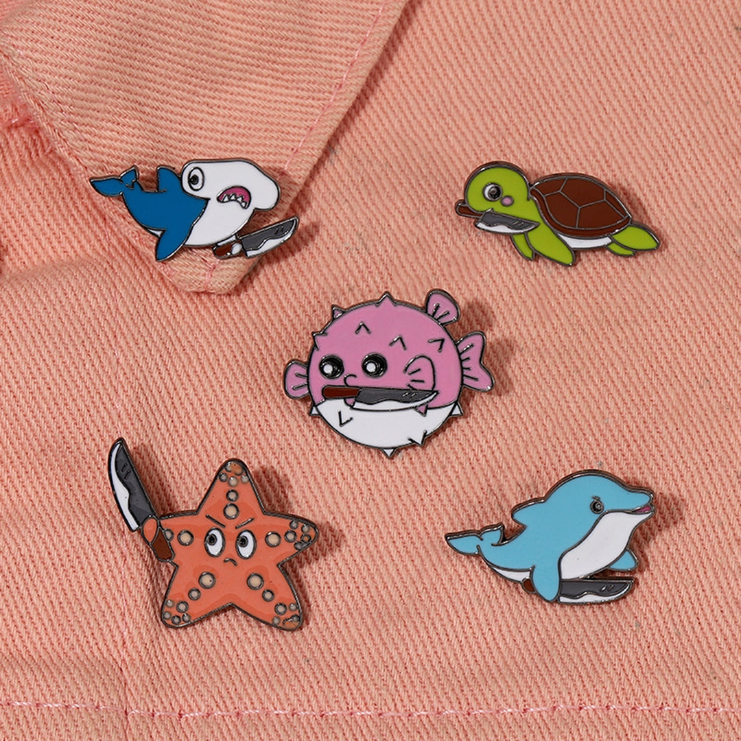 Lapel Pin Electroplating High Gloss Geometric Personality Cartoon Decorate Anti-rust Cute Sea Animal Brooch Pin Clothing Image 7