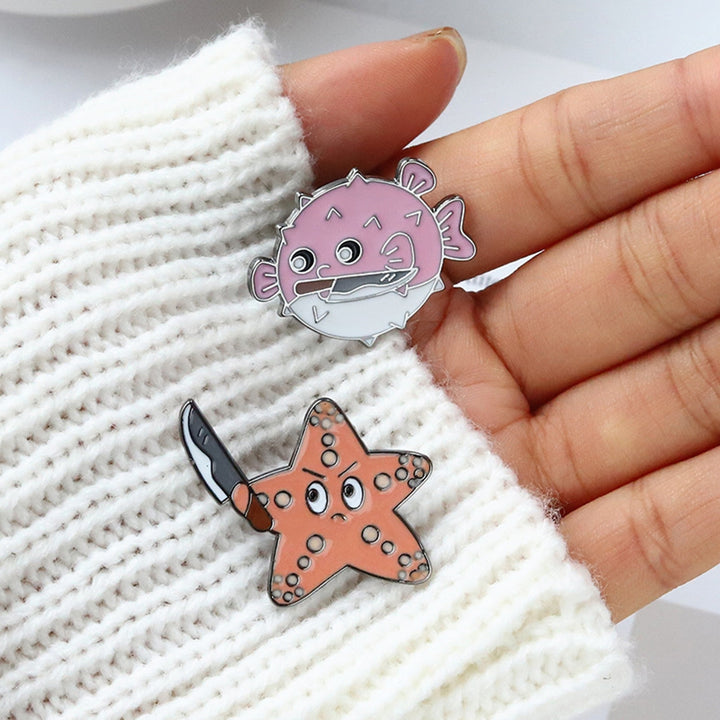 Lapel Pin Electroplating High Gloss Geometric Personality Cartoon Decorate Anti-rust Cute Sea Animal Brooch Pin Clothing Image 8