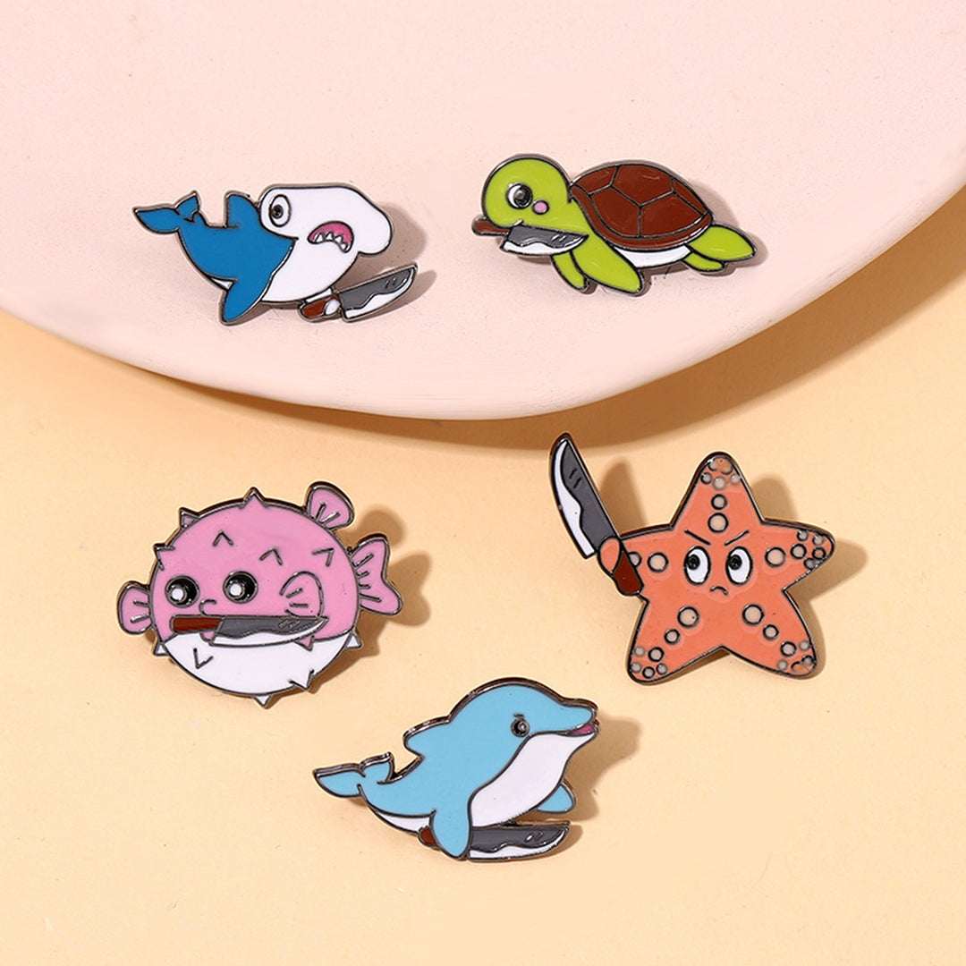 Lapel Pin Electroplating High Gloss Geometric Personality Cartoon Decorate Anti-rust Cute Sea Animal Brooch Pin Clothing Image 9