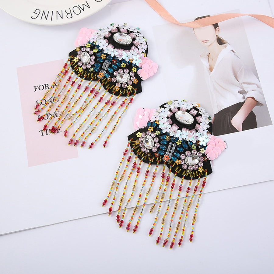 Shoulder Epaulet DIY Colorful Flowers Beaded Tassels Rhinestone Shoulder Board Badge Brooch Stage Performance Image 1