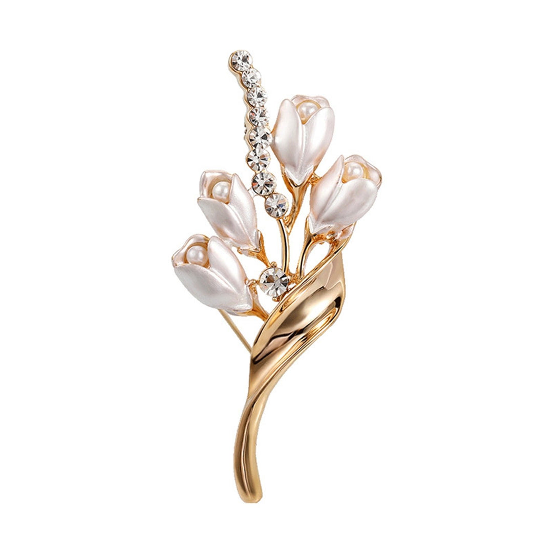 Women Brooch Elegant Rhinestones Inlaid Alloy 3D Tulip Shape Brooch Boutique Garment Brooch Daily Wear Image 4