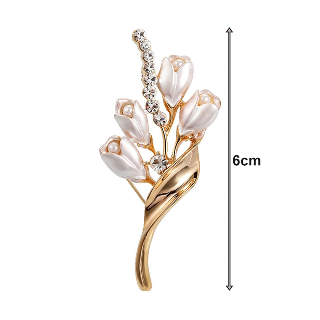 Women Brooch Elegant Rhinestones Inlaid Alloy 3D Tulip Shape Brooch Boutique Garment Brooch Daily Wear Image 6