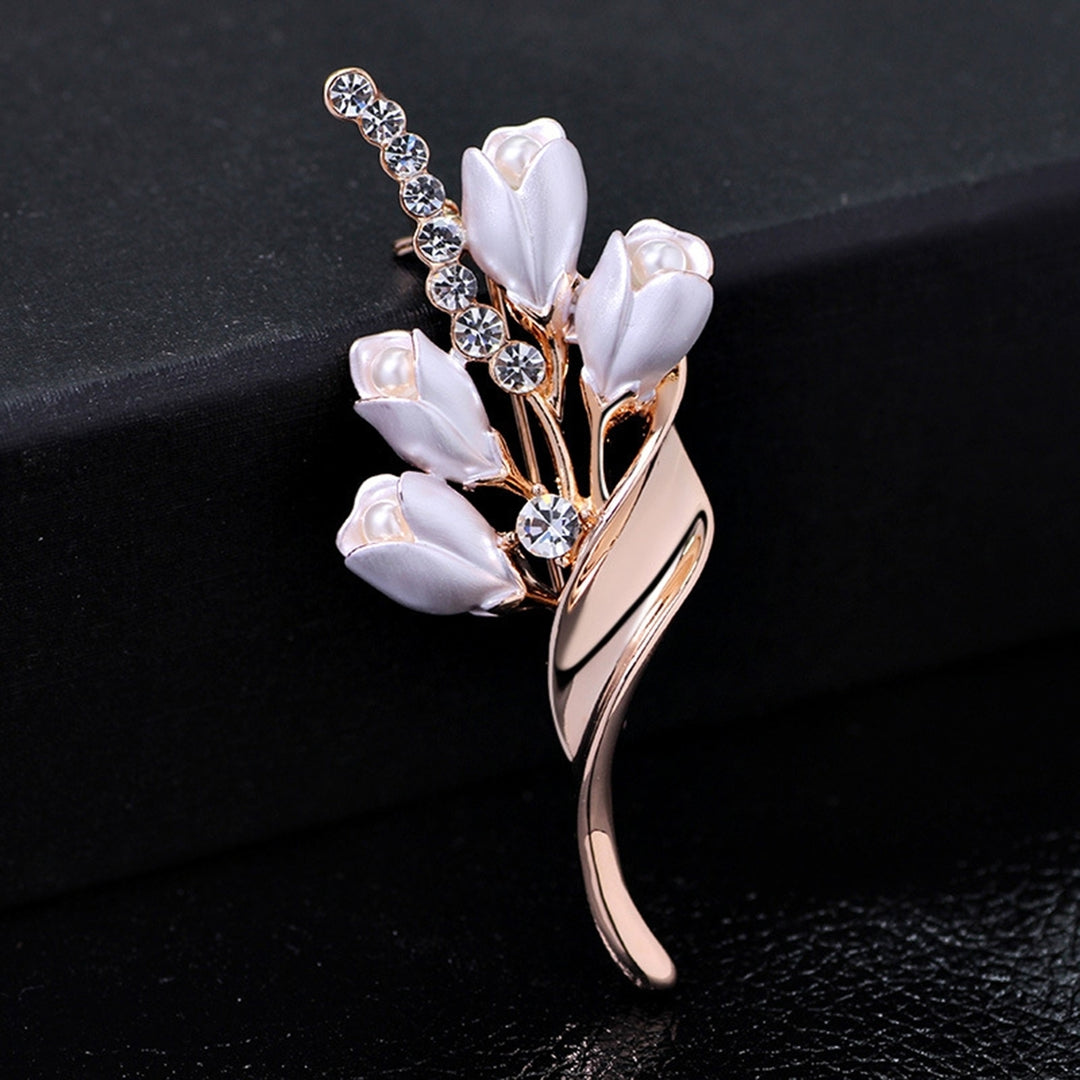 Women Brooch Elegant Rhinestones Inlaid Alloy 3D Tulip Shape Brooch Boutique Garment Brooch Daily Wear Image 12