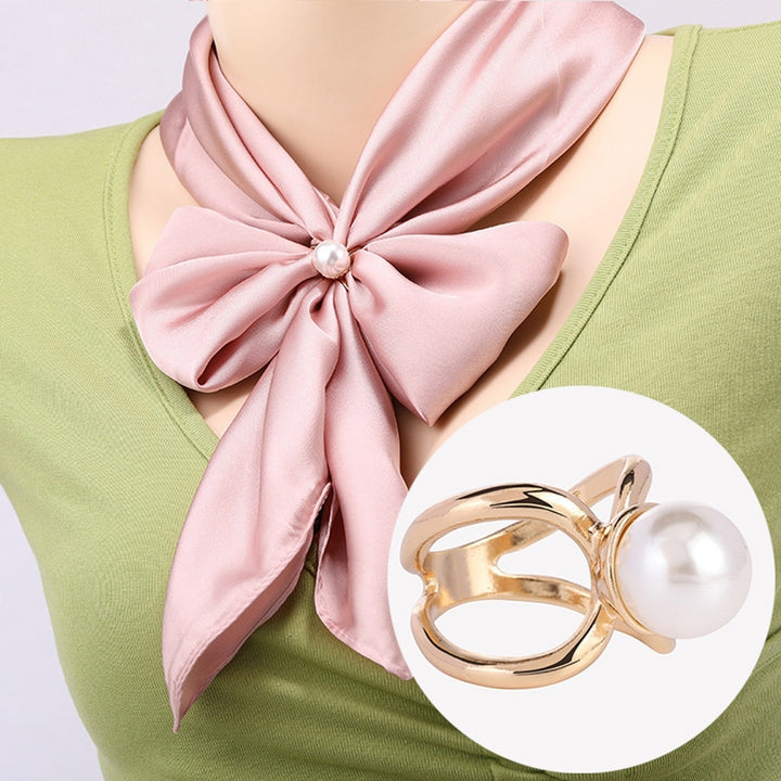 Stylish Geometric Silk Scarf Buckle Faux Pearl Light Luxury Exquisite Trendy Belt Scarf Buckle Outfit Accessory Image 4