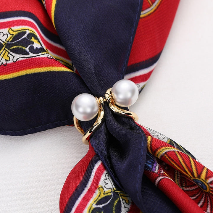 Stylish Geometric Silk Scarf Buckle Faux Pearl Light Luxury Exquisite Trendy Belt Scarf Buckle Outfit Accessory Image 6