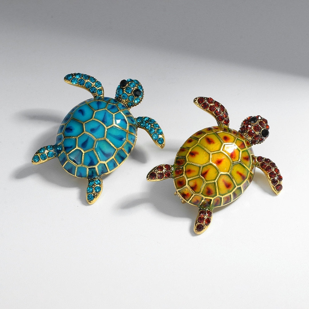 Sea Turtle Brooch Oil-dripping Rhinestone Animal Shape Retro Personality Gift Alloy Women Men Business Suit Lapel Pin Image 1