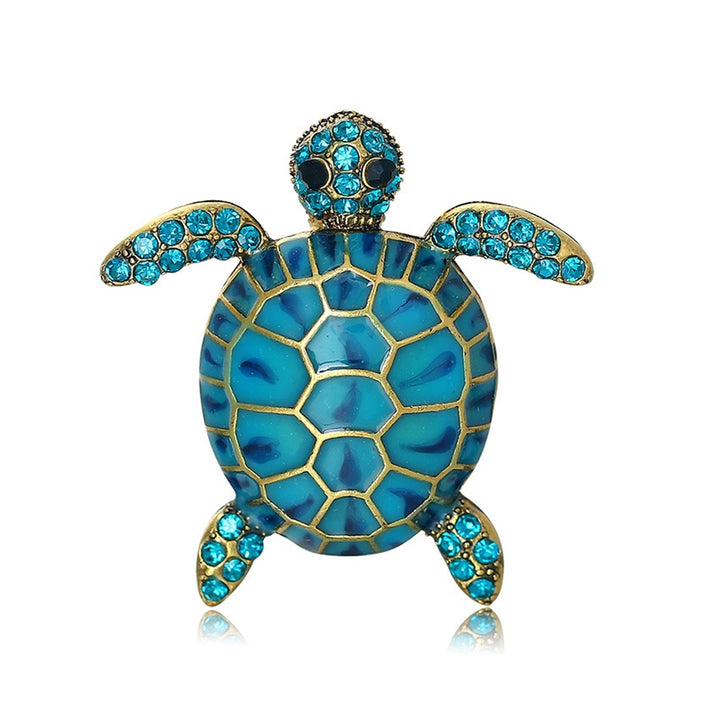 Sea Turtle Brooch Oil-dripping Rhinestone Animal Shape Retro Personality Gift Alloy Women Men Business Suit Lapel Pin Image 2